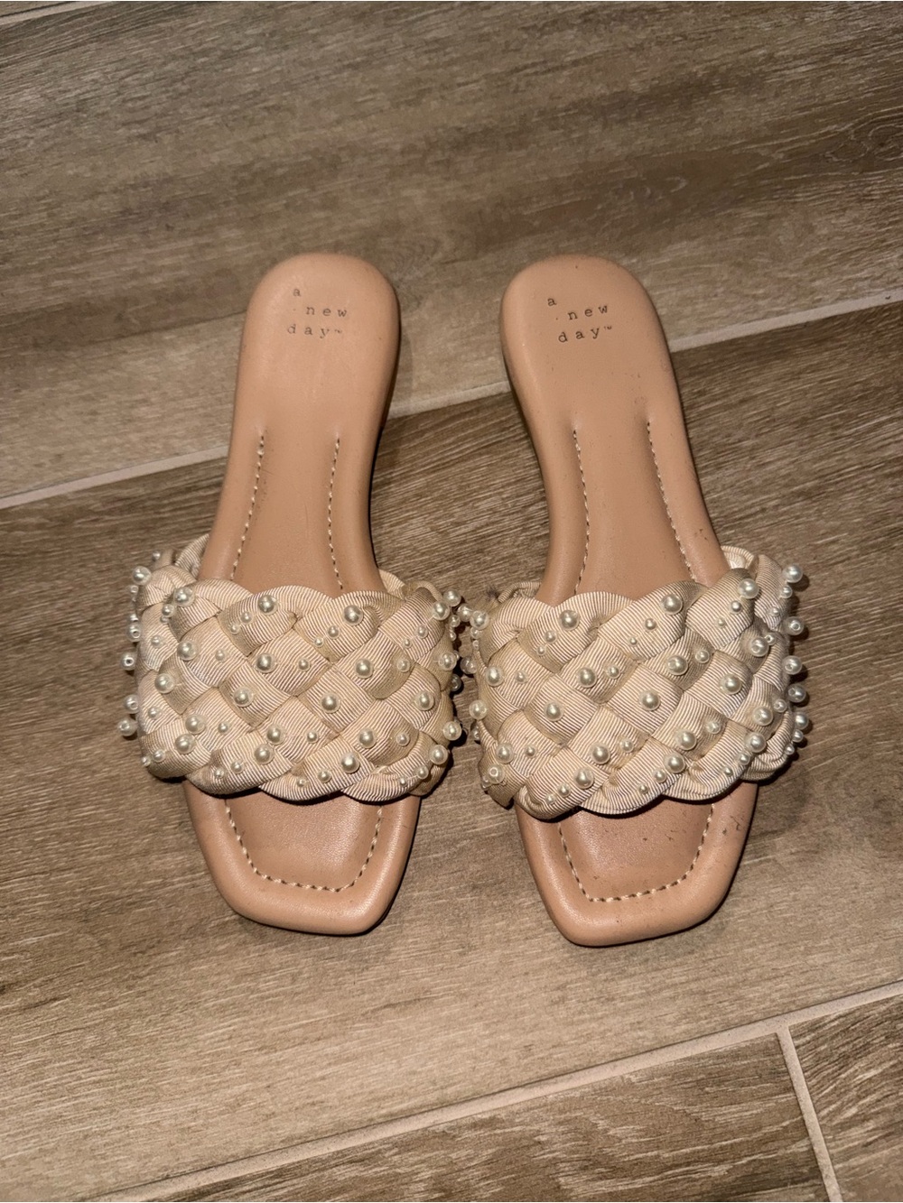 Pearl-Embellished Slide Sandals - Cream